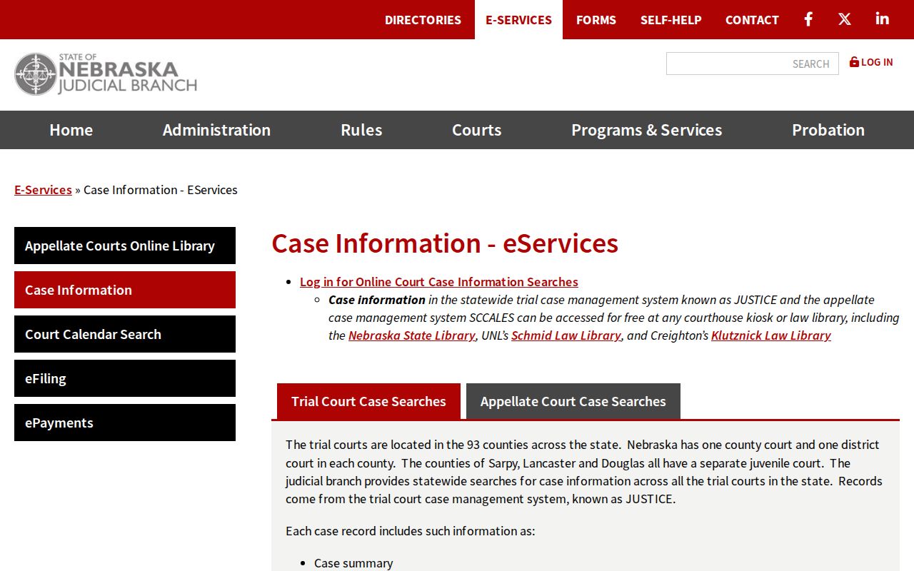 Hayes Center criminal records through Nebraska JUSTICE eServices