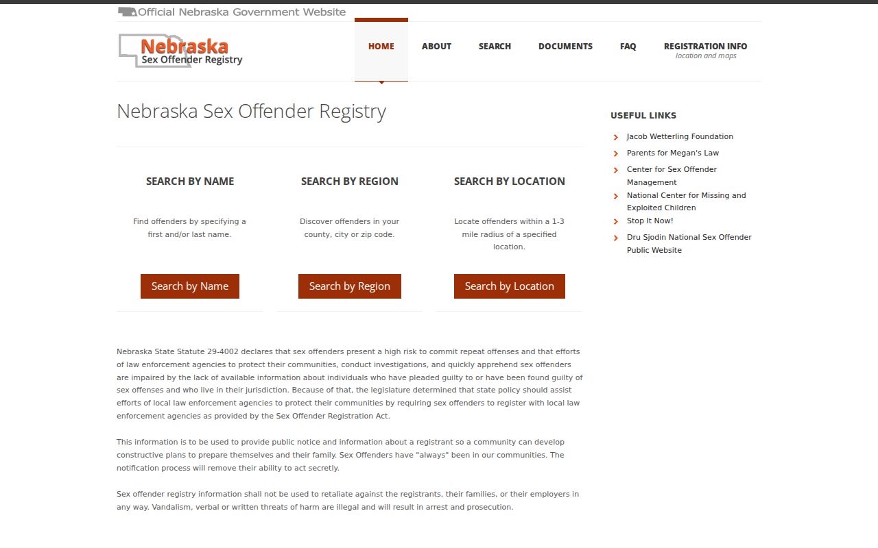 Hayes County sex offender lookup on the Nebraska registry
